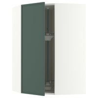 METOD corner wall cabinet with carousel, white/Aspudden dark grey-green, 68x100 cm