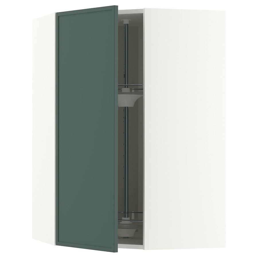 METOD corner wall cabinet with carousel, white/Aspudden dark grey-green, 68x100 cm