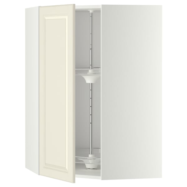 METOD corner wall cabinet with carousel, white/Bodbyn off-white, 68x100 cm