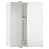 METOD corner wall cabinet with carousel, white/Havstorp light grey, 68x100 cm