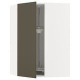 METOD corner wall cabinet with carousel, white/Havstorp brown-beige, 68x100 cm