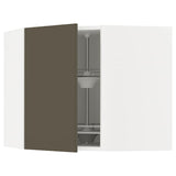 METOD corner wall cabinet with carousel, white/Havstorp brown-beige, 68x60 cm