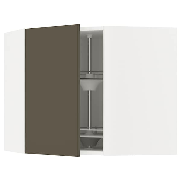 Ikea METOD - Corner wall cabinet with carousel, white/Havstorp brown-beige, 68x60 cm