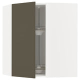METOD corner wall cabinet with carousel, white/Havstorp brown-beige, 68x80 cm