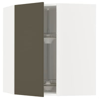 METOD corner wall cabinet with carousel, white/Havstorp brown-beige, 68x80 cm