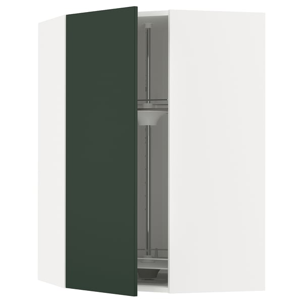 METOD corner wall cabinet with carousel, white/Havstorp deep green, 68x100 cm