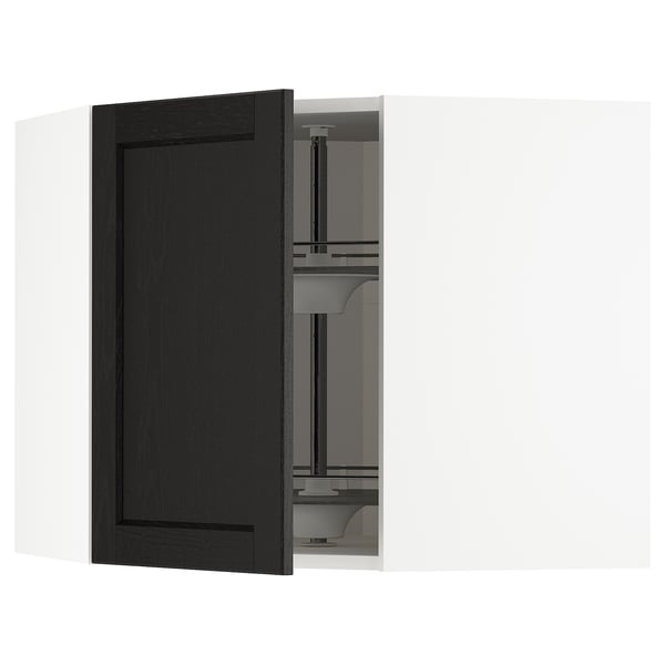 METOD corner wall cabinet with carousel, white/Lerhyttan black stained, 68x60 cm