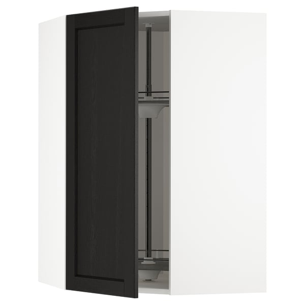 METOD corner wall cabinet with carousel, white/Lerhyttan black stained, 68x100 cm