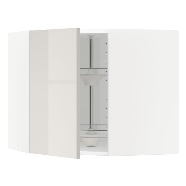 METOD corner wall cabinet with carousel, white/Ringhult light grey, 68x60 cm