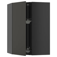 METOD corner wall cabinet with carousel, black-grey/Nickebo matt anthracite, 68x100 cm