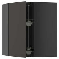METOD corner wall cabinet with carousel, black-grey/Nickebo matt anthracite, 68x80 cm