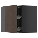 METOD corner wall cabinet with carousel, black-grey/Sinarp brown, 68x60 cm
