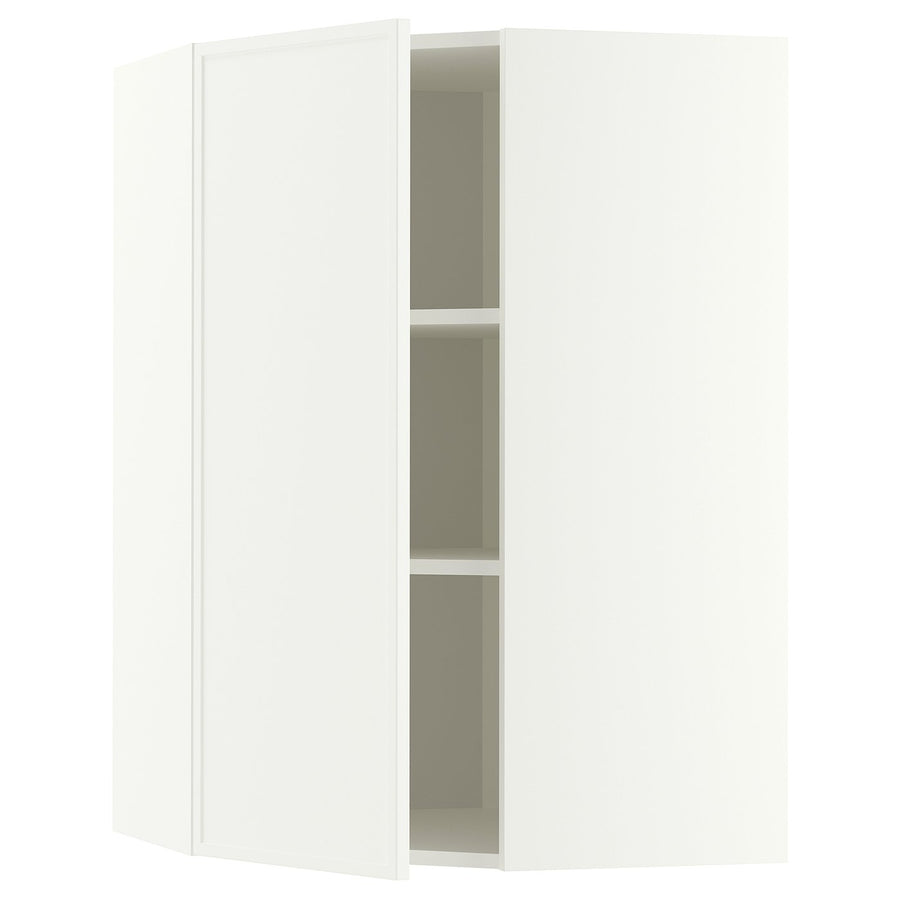 METOD corner wall cabinet with shelves, white/Aspudden matt white, 68x100 cm
