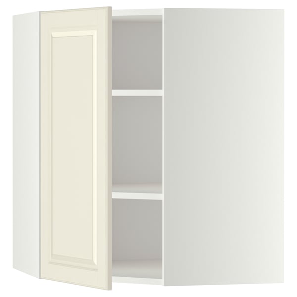 METOD corner wall cabinet with shelves, white/Bodbyn off-white, 68x80 cm
