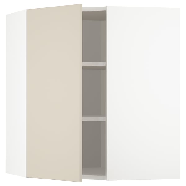 METOD corner wall cabinet with shelves, white/Havstorp beige, 68x80 cm