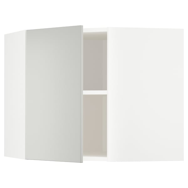 METOD corner wall cabinet with shelves, white/Havstorp light grey, 68x60 cm
