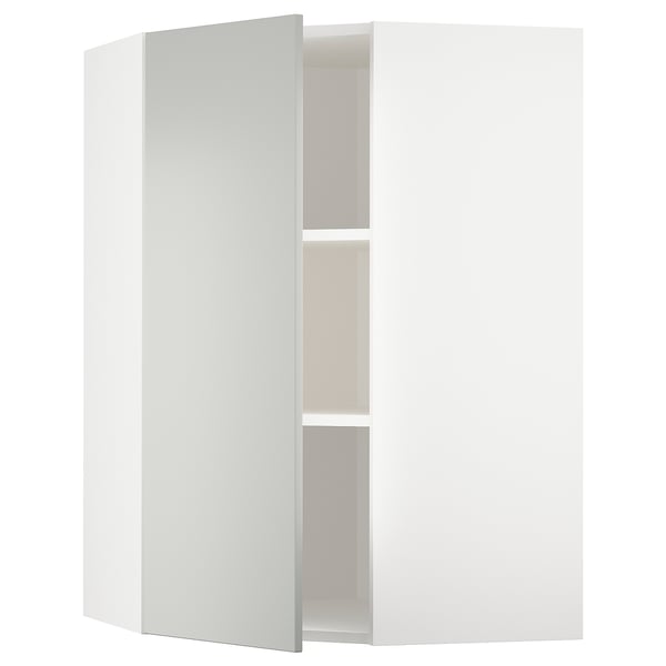 METOD corner wall cabinet with shelves, white/Havstorp light grey, 68x100 cm
