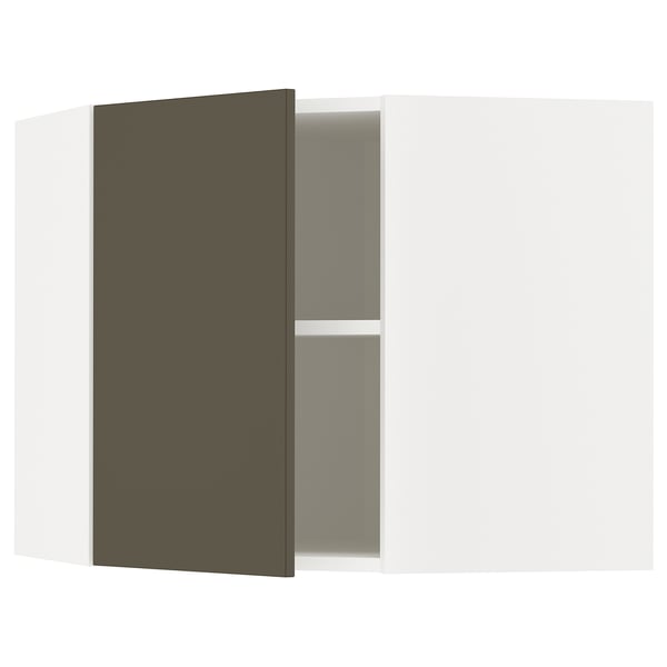 METOD corner wall cabinet with shelves, white/Havstorp brown-beige, 68x60 cm