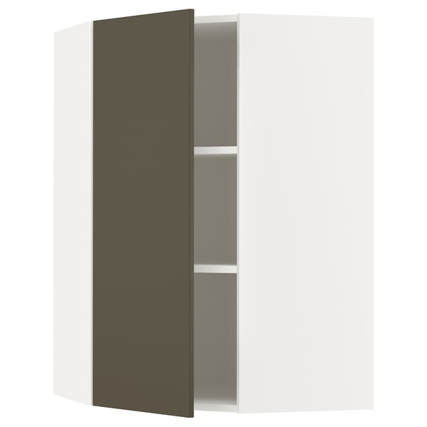 METOD corner wall cabinet with shelves, white/Havstorp brown-beige, 68x100 cm