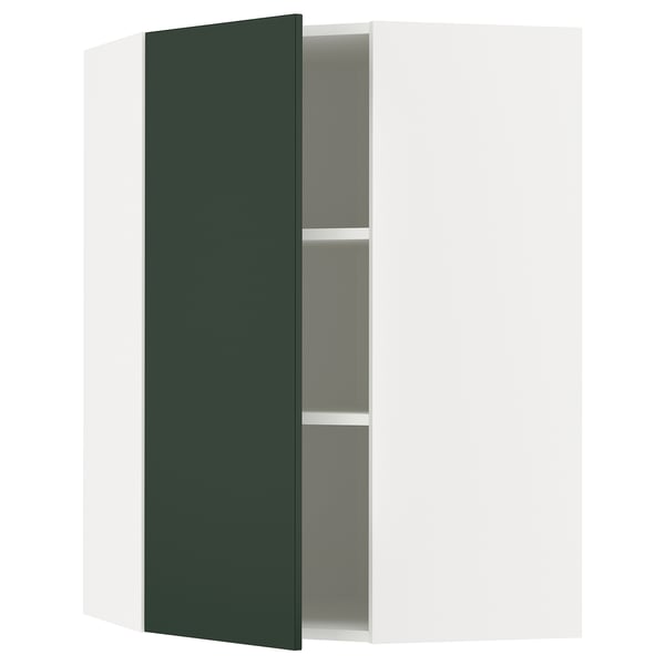 METOD corner wall cabinet with shelves, white/Havstorp deep green, 68x100 cm