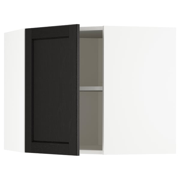 METOD corner wall cabinet with shelves, white/Lerhyttan black stained, 68x60 cm