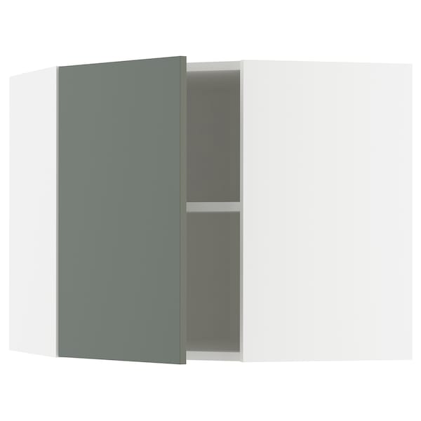 Ikea METOD - Corner wall cabinet with shelves, white/Nickebo matt grey-green, 68x60 cm
