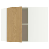 METOD corner wall cabinet with shelves, white/Sinarp oak veneer, 68x60 cm