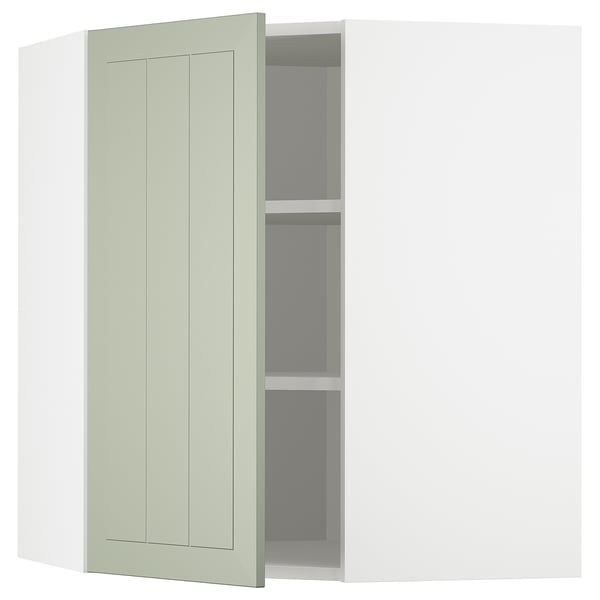METOD corner wall cabinet with shelves, white/Stensund light green, 68x80 cm