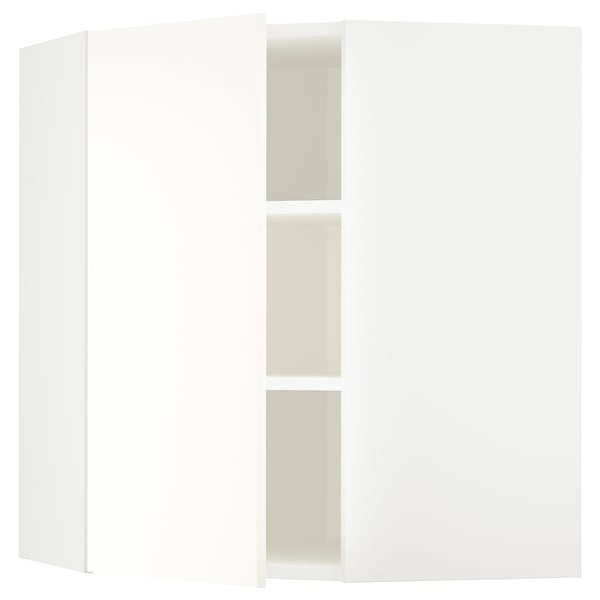 METOD corner wall cabinet with shelves, white/Vallstena white, 68x80 cm