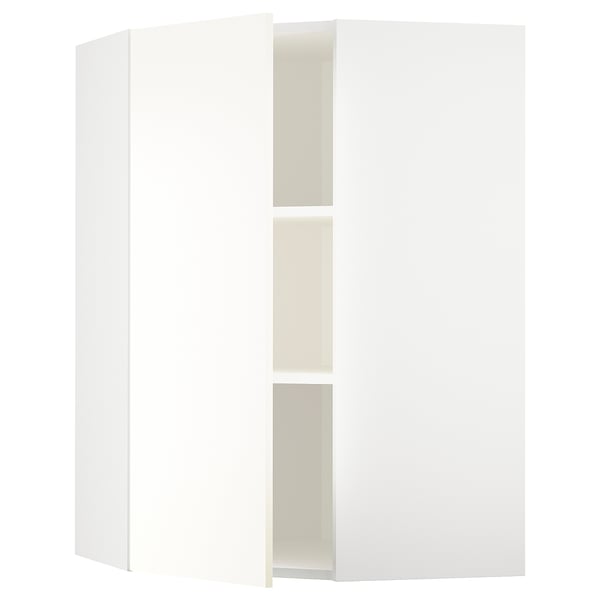 METOD corner wall cabinet with shelves, white/Vallstena white, 68x100 cm