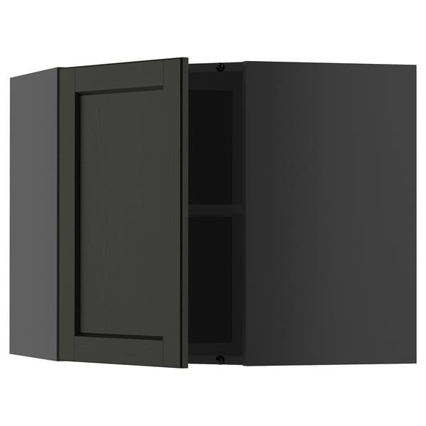 METOD corner wall cabinet with shelves, black-grey/Lerhyttan black stained, 68x60 cm