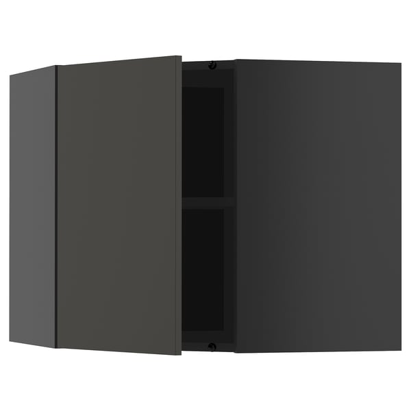 METOD corner wall cabinet with shelves, black-grey/Nickebo matt anthracite, 68x60 cm