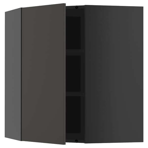 METOD corner wall cabinet with shelves, black-grey/Nickebo matt anthracite, 68x80 cm
