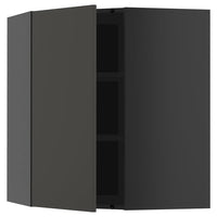 METOD corner wall cabinet with shelves, black-grey/Nickebo matt anthracite, 68x80 cm