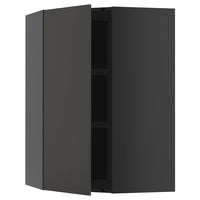 METOD corner wall cabinet with shelves, black-grey/Nickebo matt anthracite, 68x100 cm