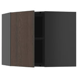 METOD corner wall cabinet with shelves, black-grey/Sinarp brown, 68x60 cm
