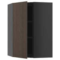METOD corner wall cabinet with shelves, black-grey/Sinarp brown, 68x100 cm