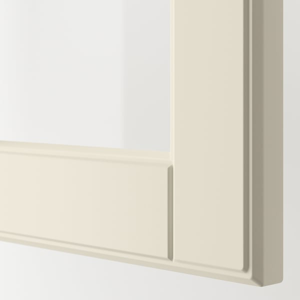 METOD corner wall cab w shelves/glass dr, white/Bodbyn off-white, 68x100 cm