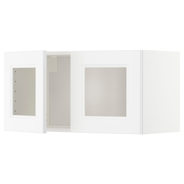 METOD wall cabinet with 2 glass doors, white/Axstad matt white, 80x40 cm