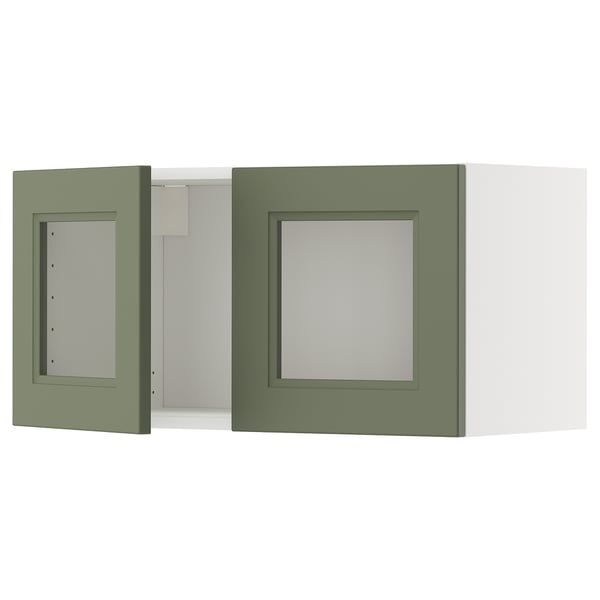 METOD wall cabinet with 2 glass doors, white/Axstad grey-green, 80x40 cm