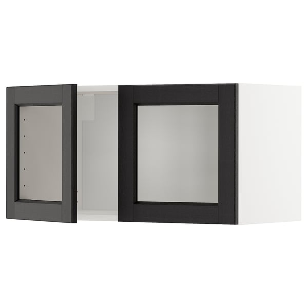METOD wall cabinet with 2 glass doors, white/Lerhyttan black stained, 80x40 cm