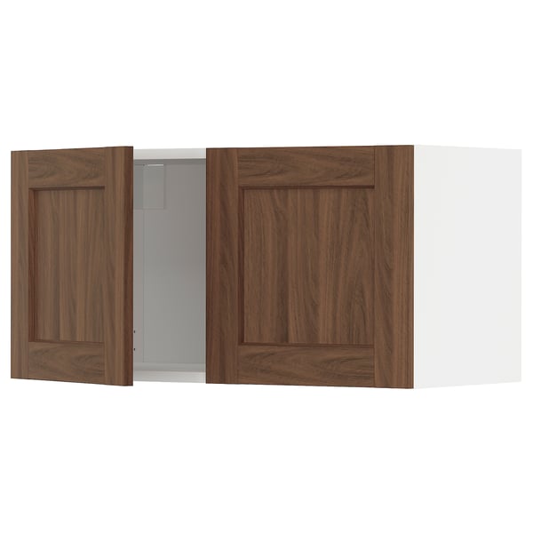 METOD wall cabinet with 2 doors, white Enköping/brown walnut effect, 80x40 cm