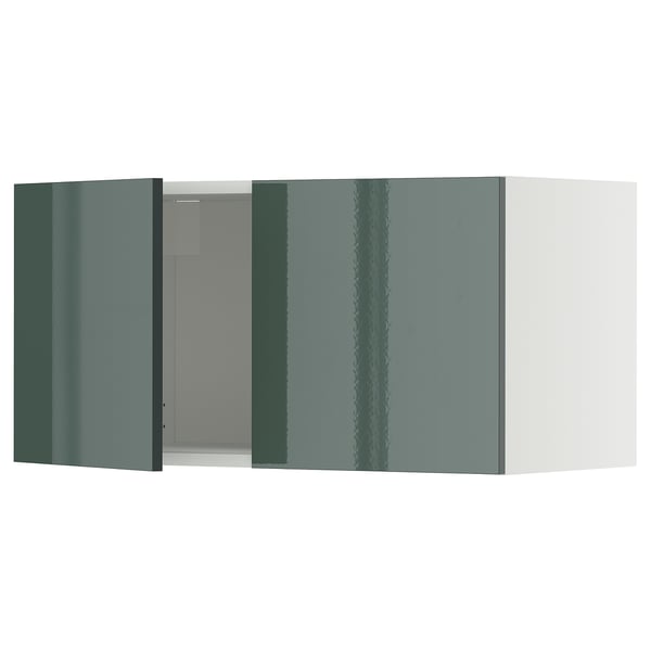 METOD wall cabinet with 2 doors, white/Kallarp high-gloss dark grey-green, 80x40 cm