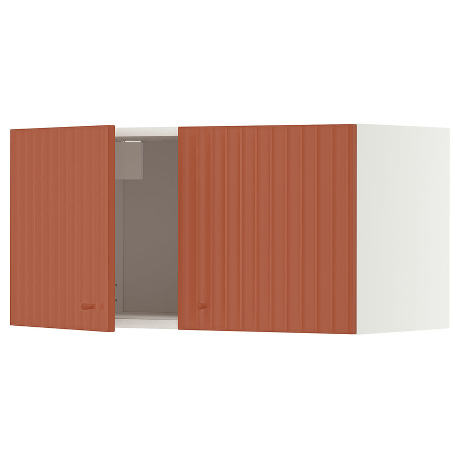 METOD wall cabinet with 2 doors, white/Terrsjö red-brown wave pattern, 80.0x40.0x38.6 cm