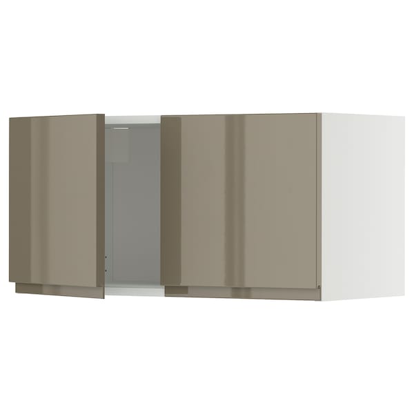 METOD wall cabinet with 2 doors, white/Voxtorp high-gloss dark grey-brown, 80x40 cm