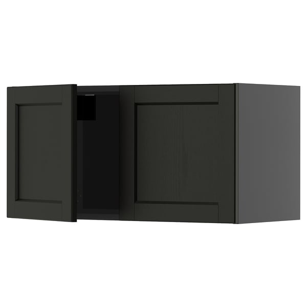 METOD wall cabinet with 2 doors, black-grey/Lerhyttan black stained, 80x40 cm