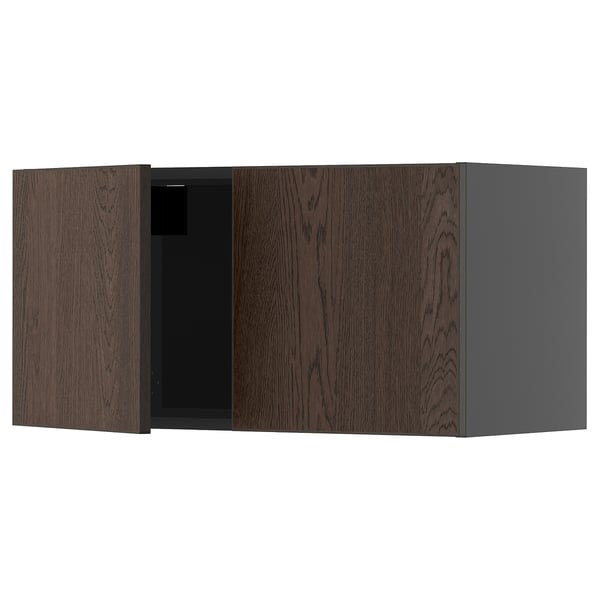 METOD wall cabinet with 2 doors, black-grey/Sinarp brown, 80x40 cm
