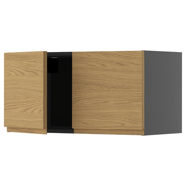 METOD wall cabinet with 2 doors, black-grey/Voxtorp oak effect, 80x40 cm