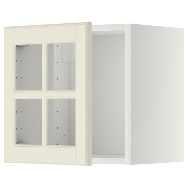 METOD wall cabinet with glass door, white/Bodbyn off-white, 40x40 cm