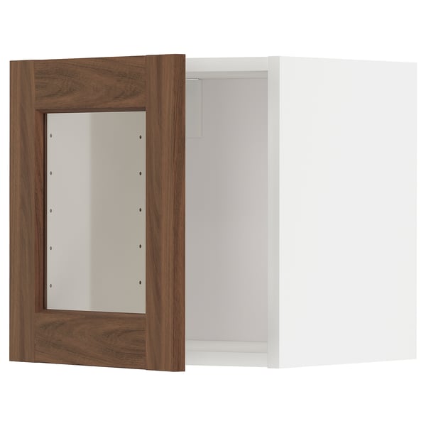 METOD wall cabinet with glass door, white Enköping/brown walnut effect, 40x40 cm